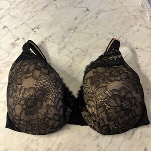 New Cacique Collection Black Lace Lightly Lined Full Coverage Bra 42F NWT